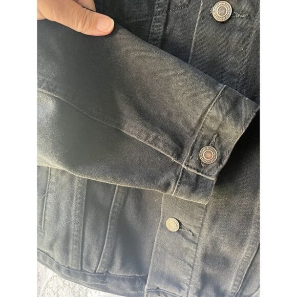 Embroidered Butterfly‎ Jean Jacket Black XL Oversized Denim Upcycled - Picture 5 of 7